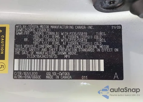 2010 Lexus Rx 350 from USA, damaged, VIN 2T2ZK1BA3AC018735